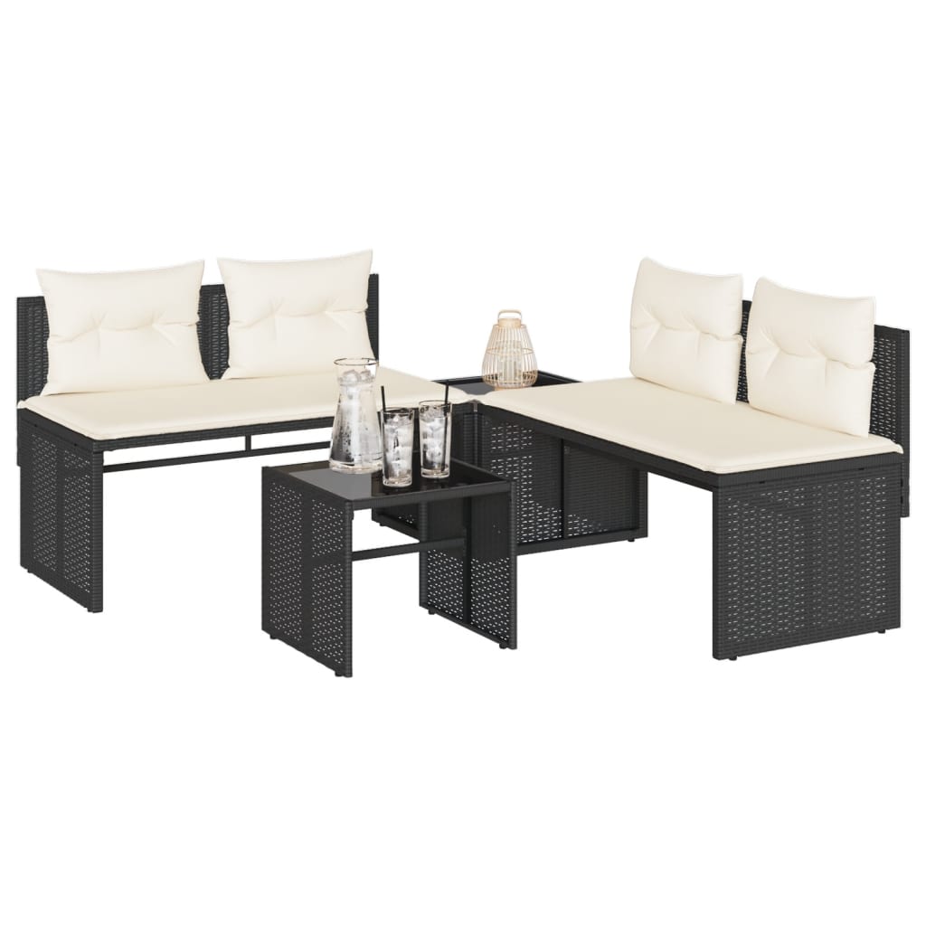 Salon de jardin 4 pcs avec coussins noir résine tressée Salons de jardin vidaXL