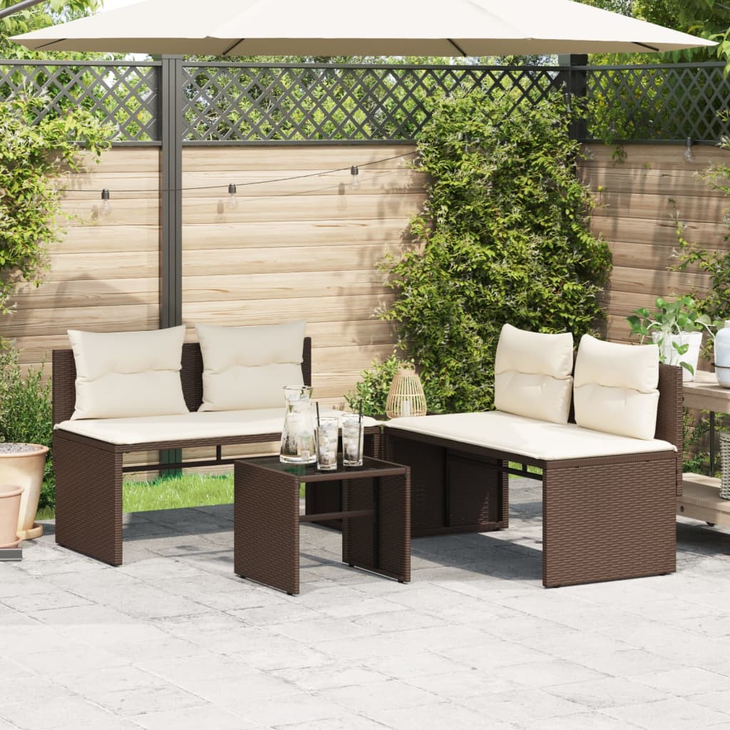 Salon de jardin 4 pcs avec coussins marron résine tressée - XIOS