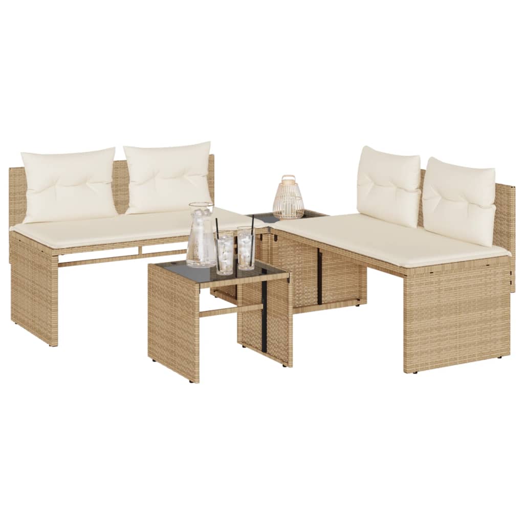 Salon de jardin avec coussins 4 pcs beige résine tressée - XIOS