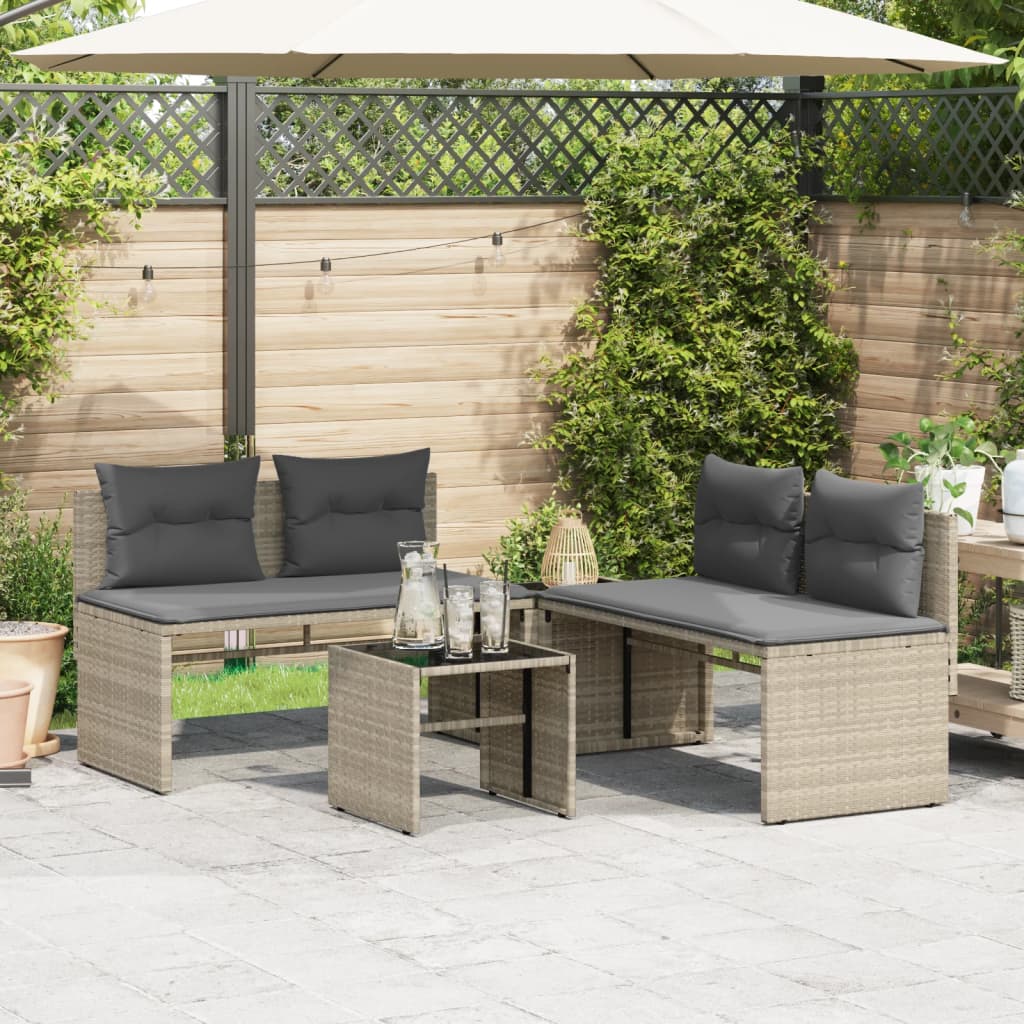 Salon de jardin 4 pcs avec coussins gris clair résine tressée Salons de jardin vidaXL
