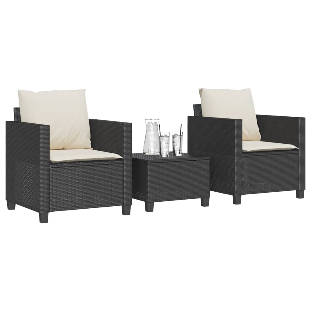 Ensemble de bistro 3 pcs avec coussins noir résine tressée - XIOS
