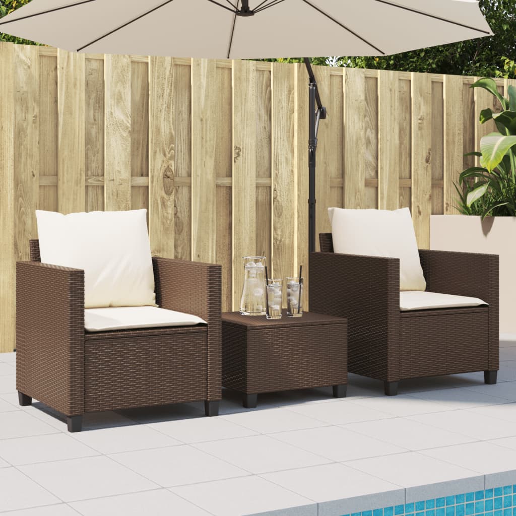 Ensemble de bistro 3 pcs avec coussins marron résine tressée - XIOS