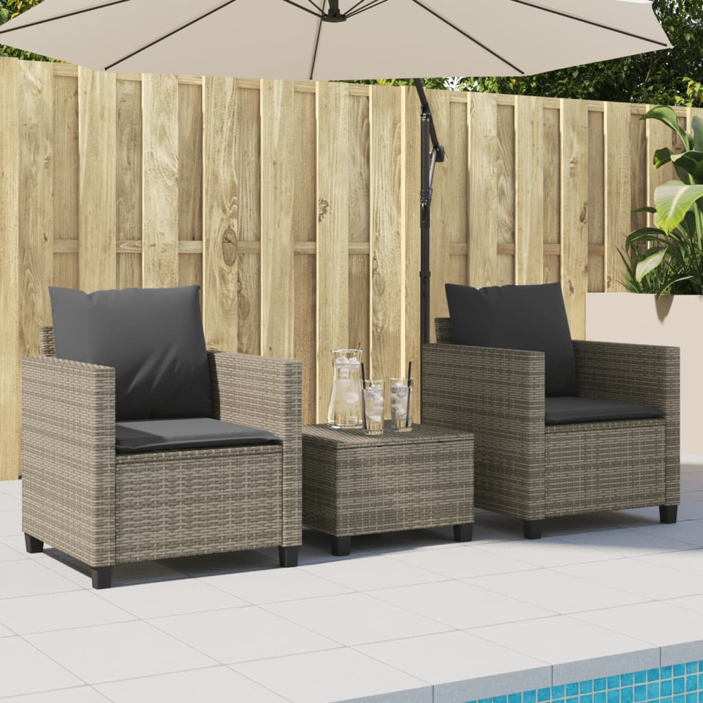 Ensemble de bistro 3 pcs avec coussins gris résine tressée - XIOS
