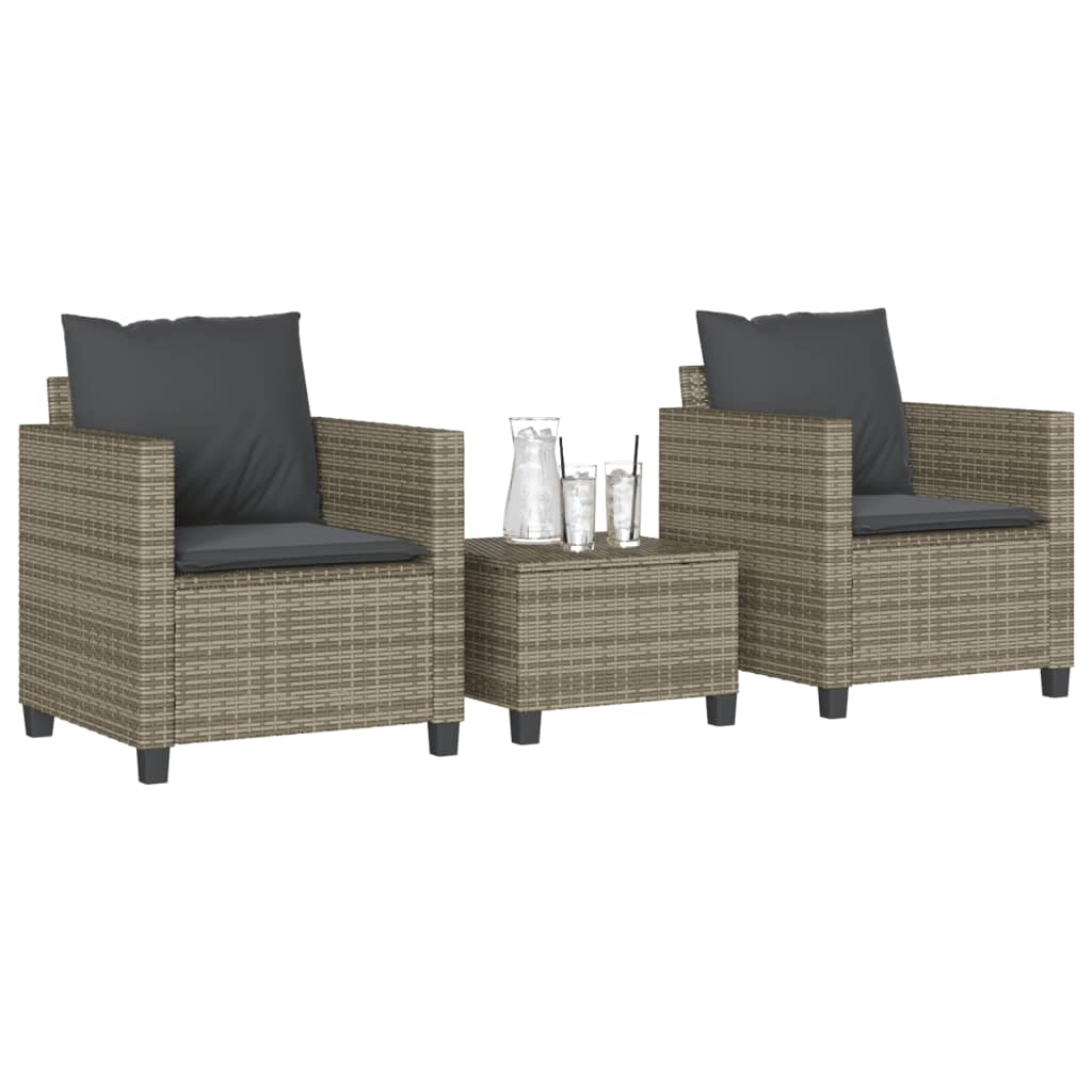 Ensemble de bistro 3 pcs avec coussins gris résine tressée - XIOS