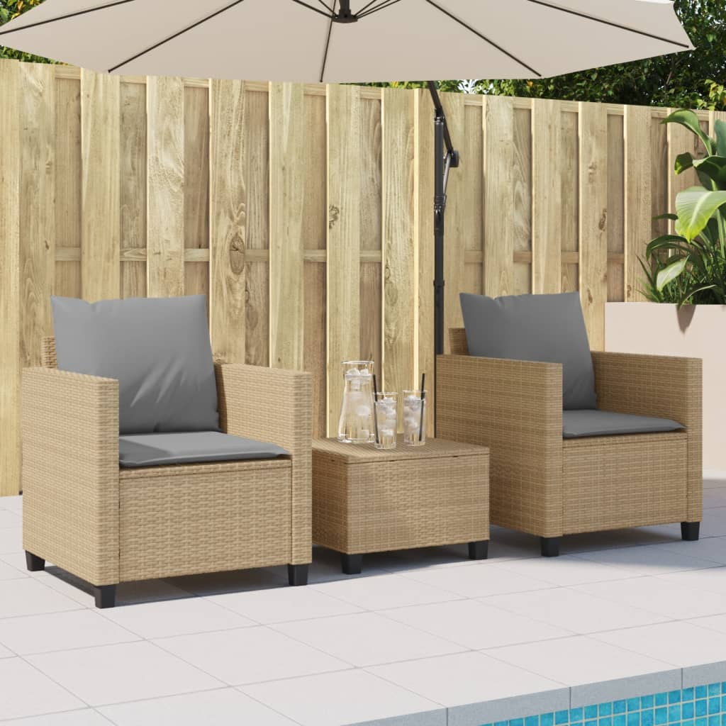 Ensemble de bistro 3 pcs avec coussins beige résine tressée - XIOS