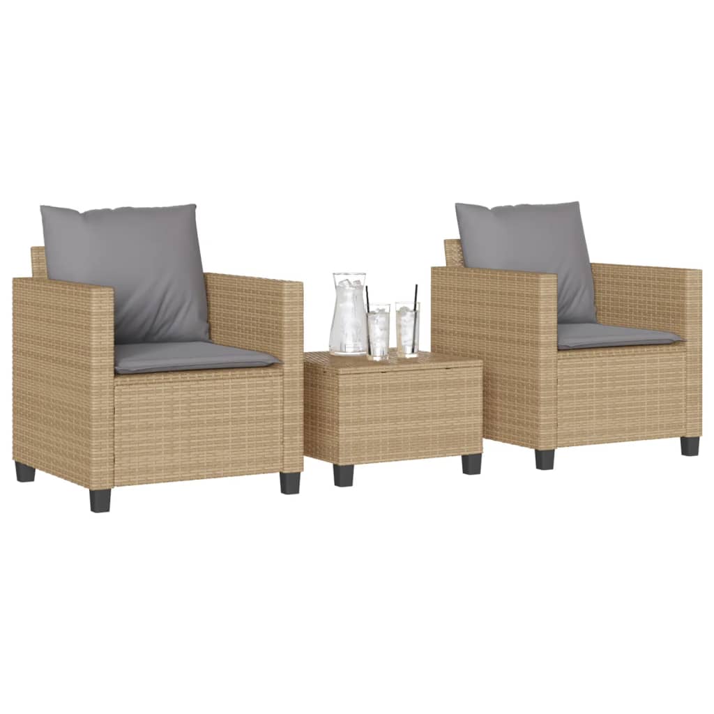 Ensemble de bistro 3 pcs avec coussins beige résine tressée - XIOS