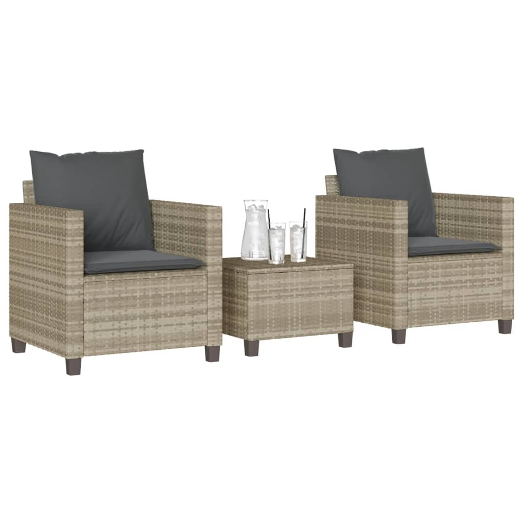 Ensemble de bistro 3 pcs et coussins gris clair résine tressée - XIOS