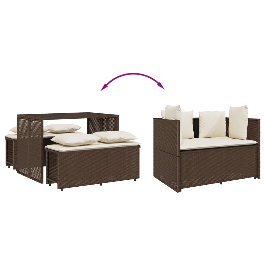 Ensemble à manger de jardin 3 pcs et coussins marron poly rotin - XIOS