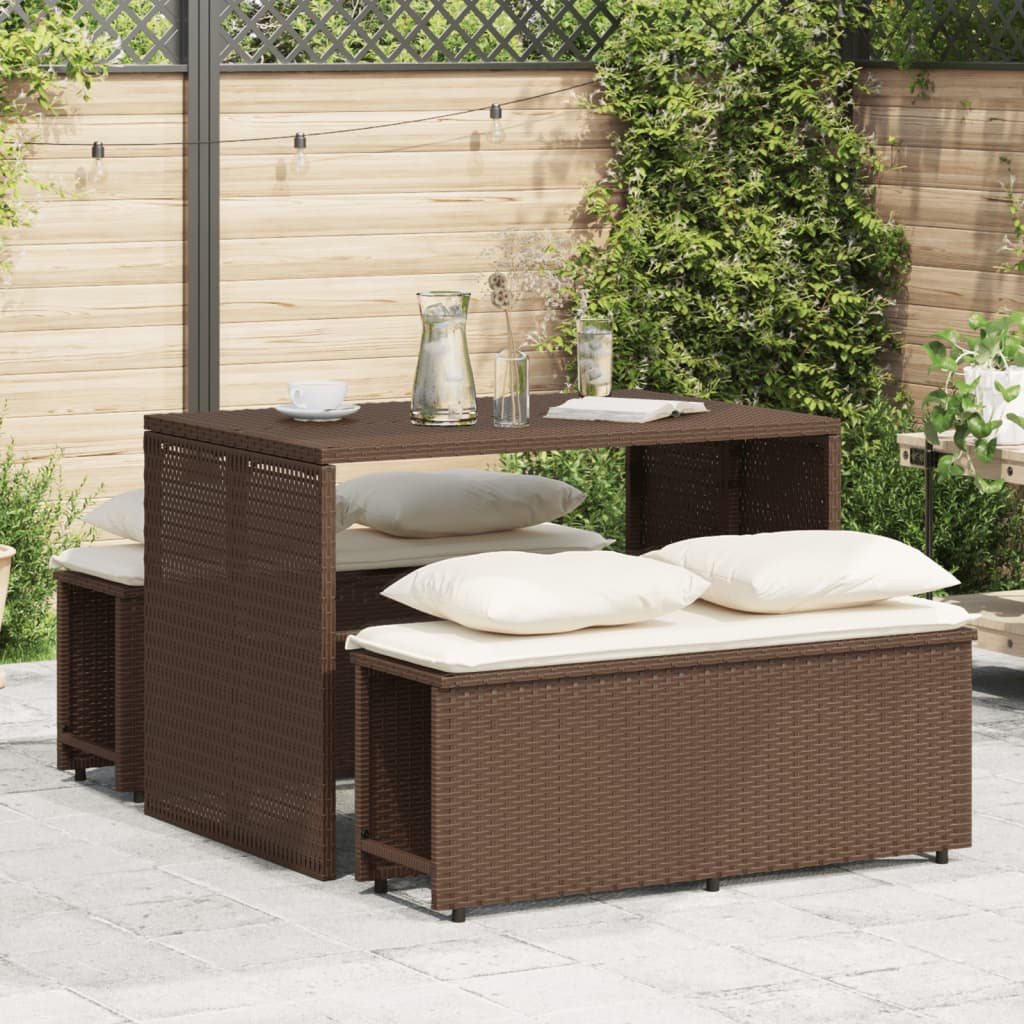 Ensemble à manger de jardin 3 pcs et coussins marron poly rotin - XIOS