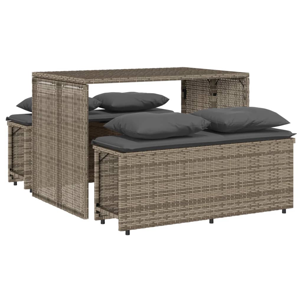 Ensemble à manger de jardin 3 pcs coussins gris résine tressée - XIOS