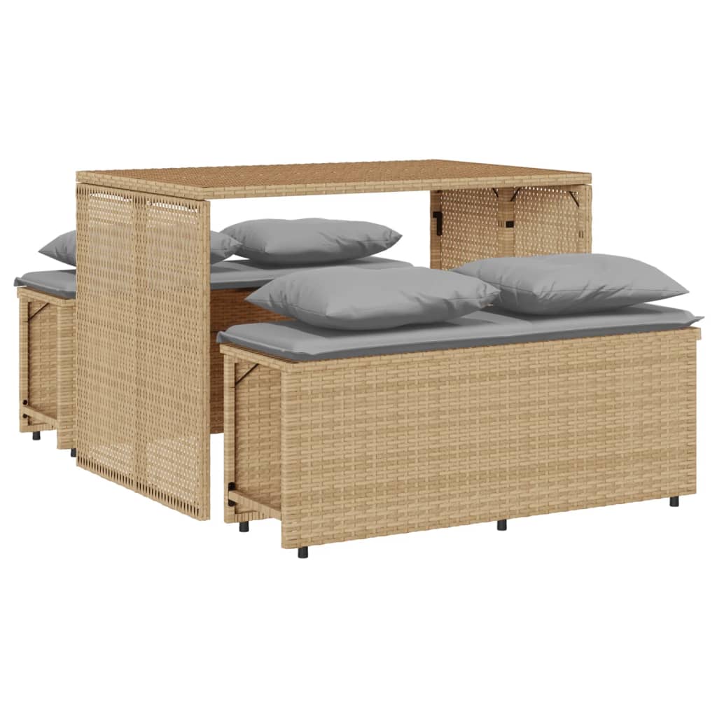 Ensemble à manger de jardin et coussins 3 pcs Beige poly rotin - XIOS