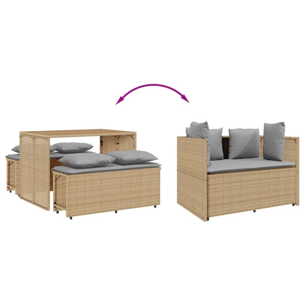 Ensemble à manger de jardin et coussins 3 pcs Beige poly rotin - XIOS