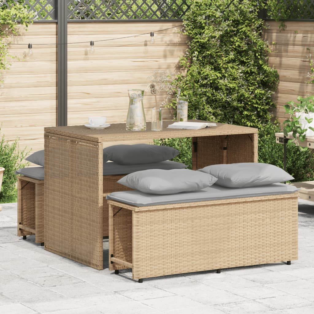 Ensemble à manger de jardin et coussins 3 pcs Beige poly rotin - XIOS
