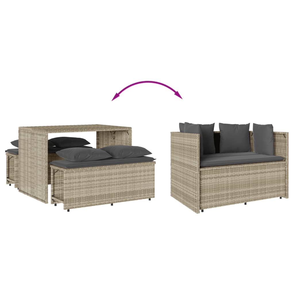 Ensemble à manger de jardin 3pcs coussins gris clair poly rotin - XIOS