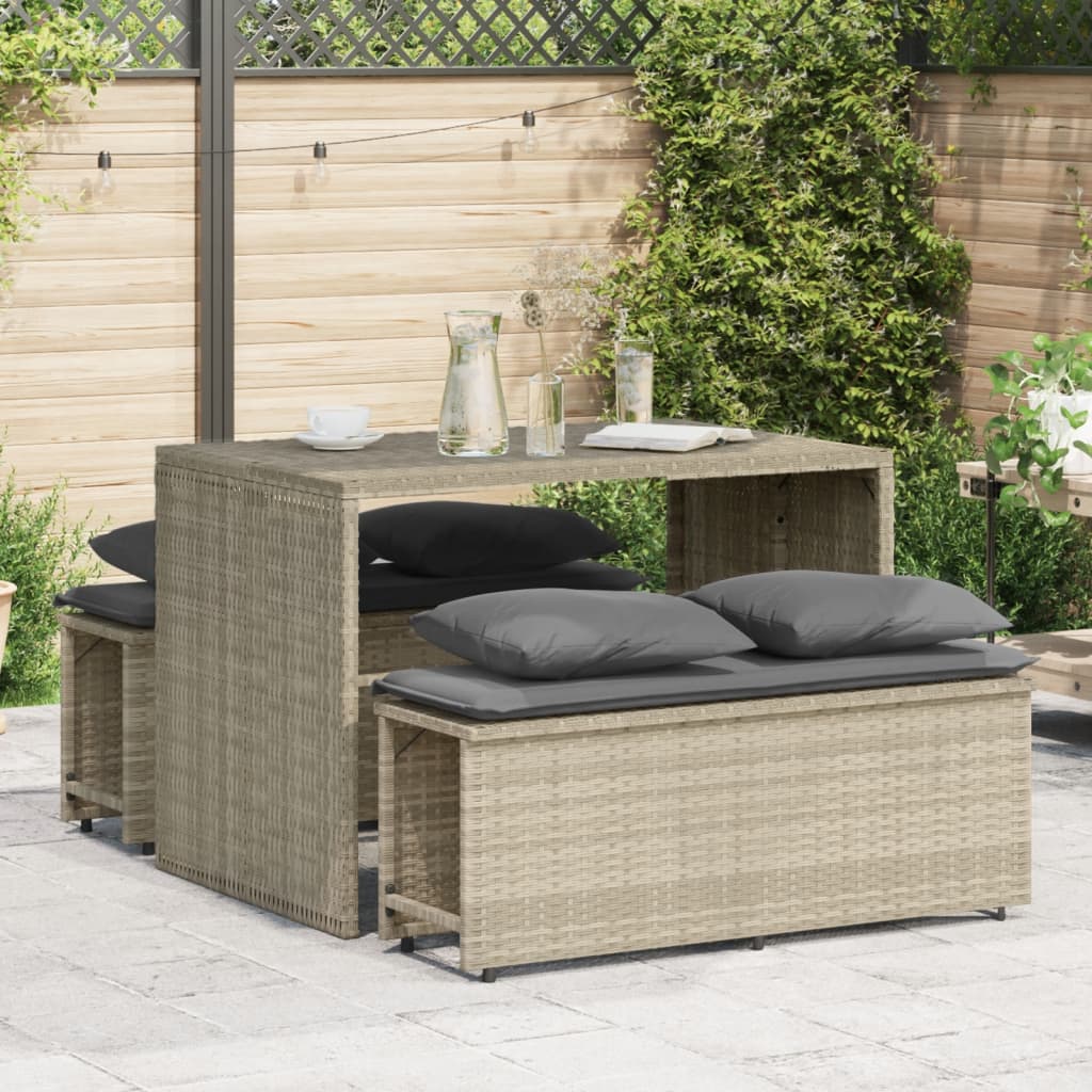 Ensemble à manger de jardin 3pcs coussins gris clair poly rotin - XIOS