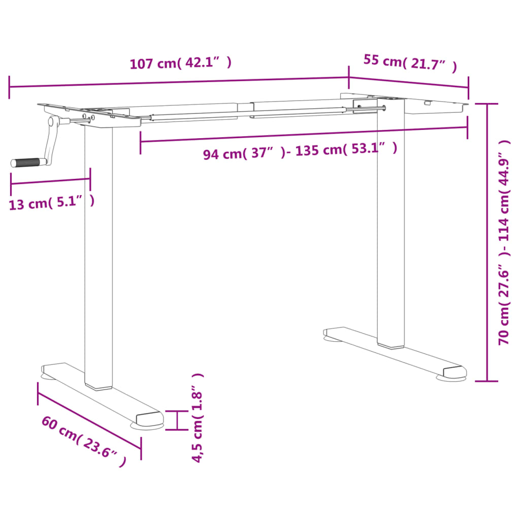 Cadre de bureau debout blanc (94-135)x60x(70-114) cm acier Bureaux vidaXL   
