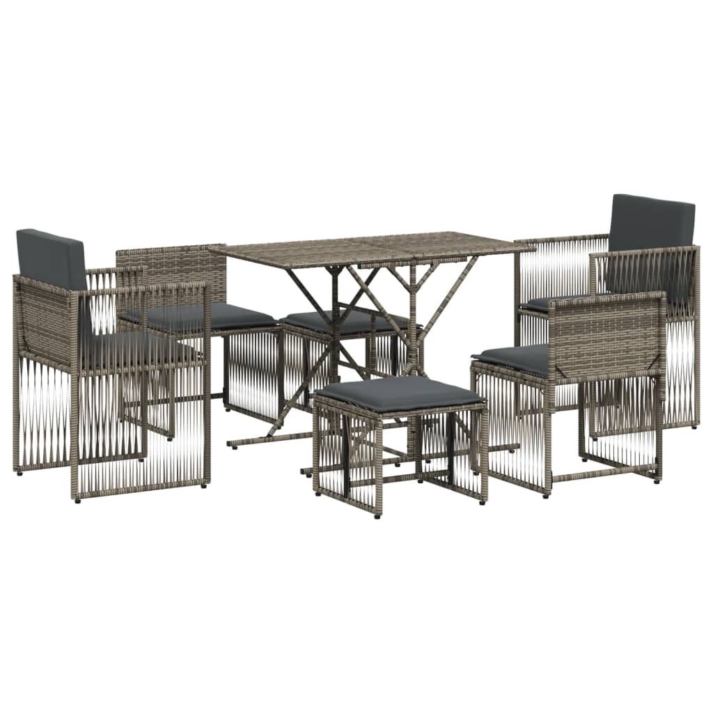 Ensemble à manger de jardin et coussins 7 pcs gris rotin - XIOS