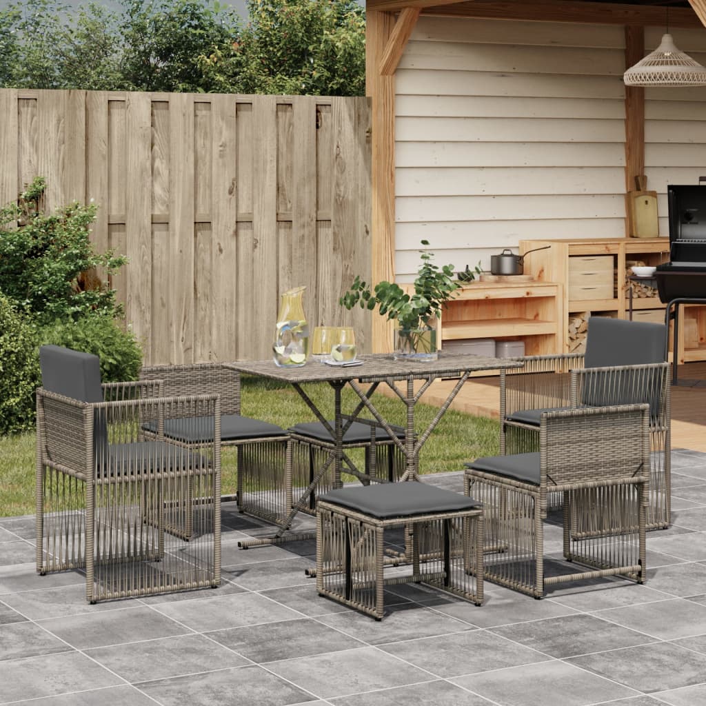 Ensemble à manger de jardin et coussins 7 pcs gris rotin - XIOS