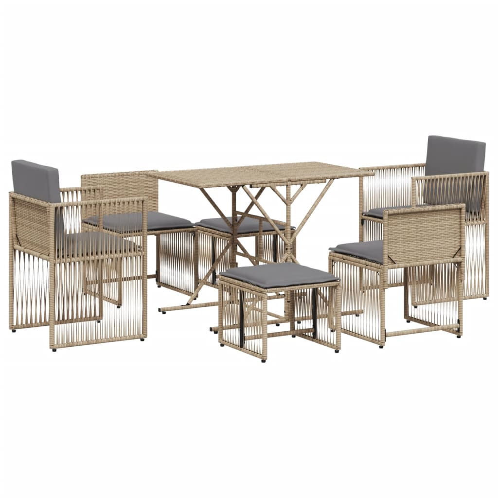 Ensemble à manger de jardin et coussins 7 pcs beige poly rotin - XIOS