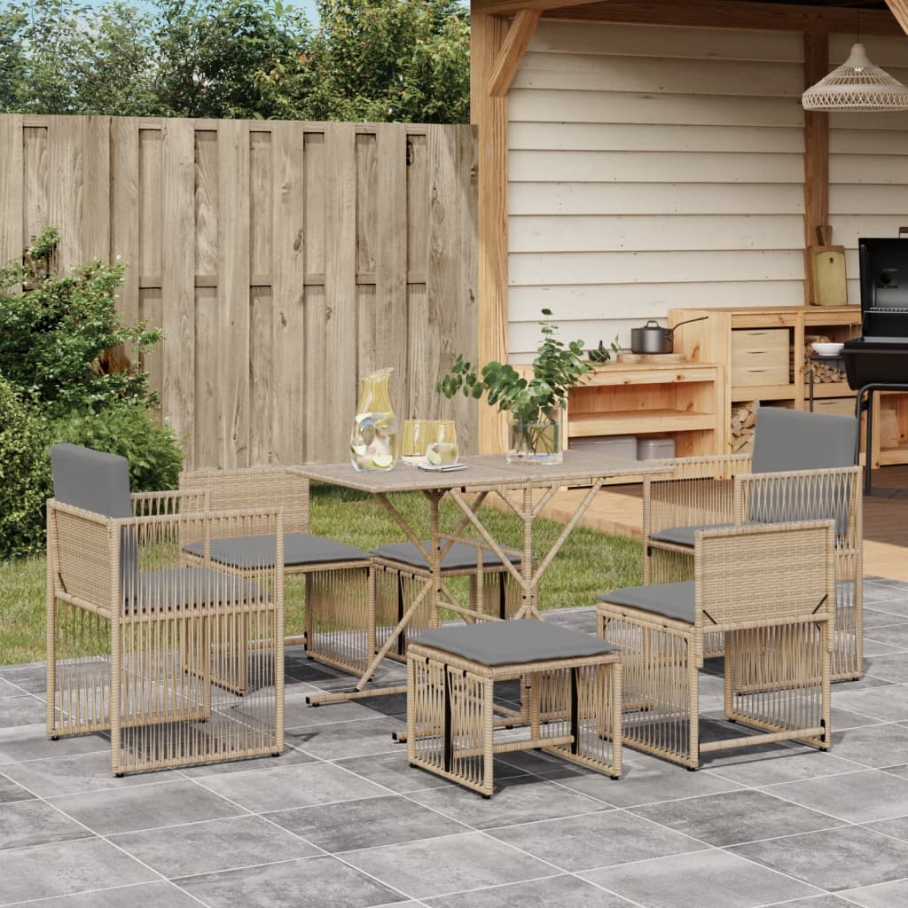 Ensemble à manger de jardin et coussins 7 pcs beige poly rotin - XIOS