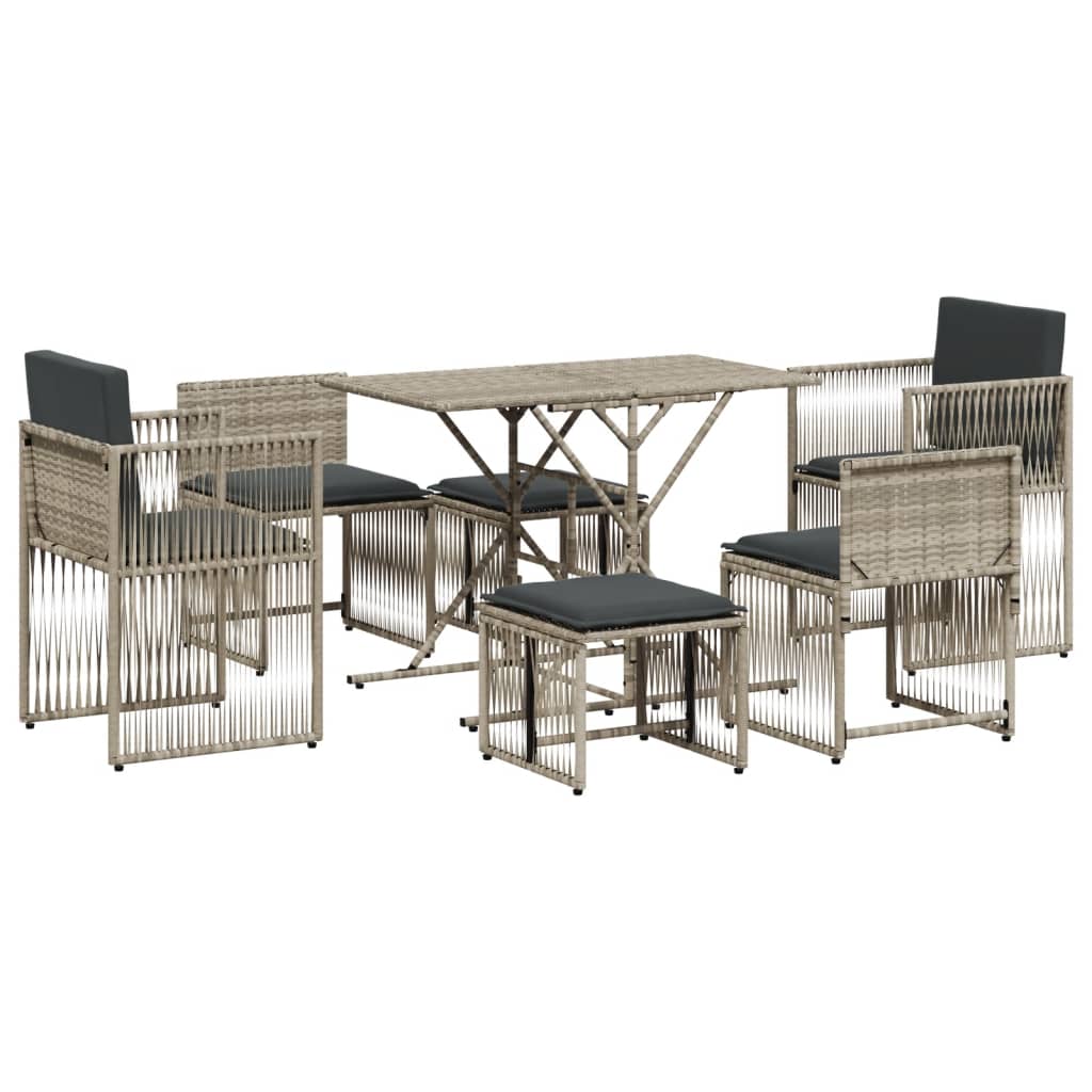Ensemble à manger de jardin et coussins 7 pcs gris clair rotin Salons de jardin vidaXL