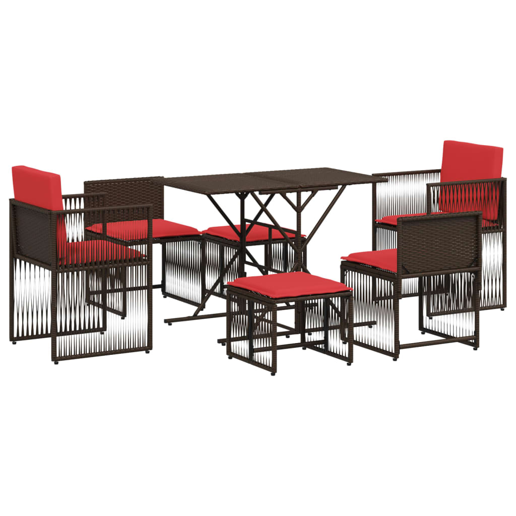 Ensemble à manger de jardin et coussins 7 pcs marron poly rotin - XIOS