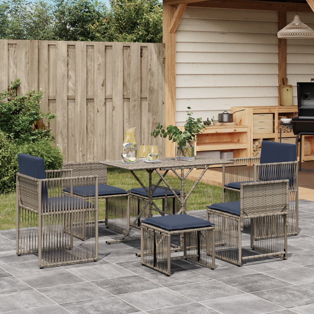 Ensemble à manger de jardin 7 pcs coussins gris résine tressée - XIOS