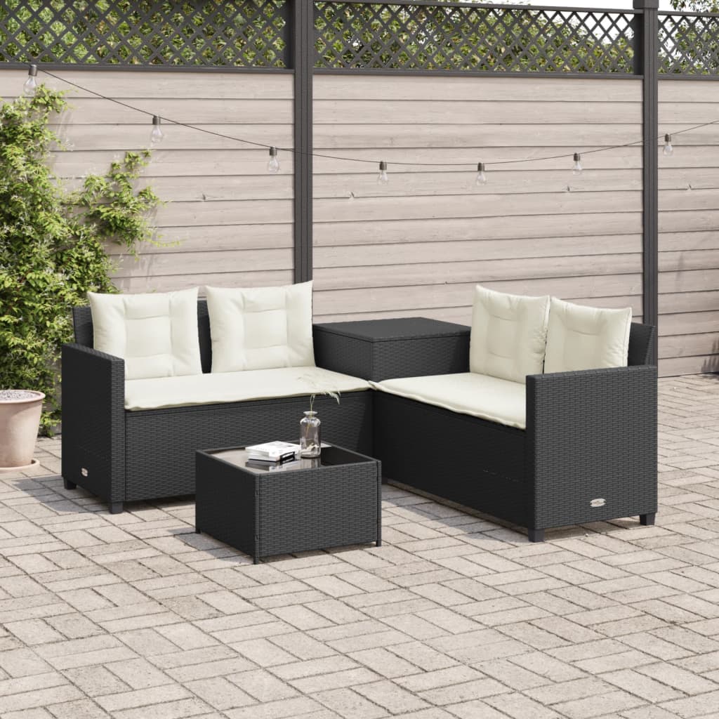 Canapé de jardin avec table et coussins en forme de L noir Salons de jardin vidaXL