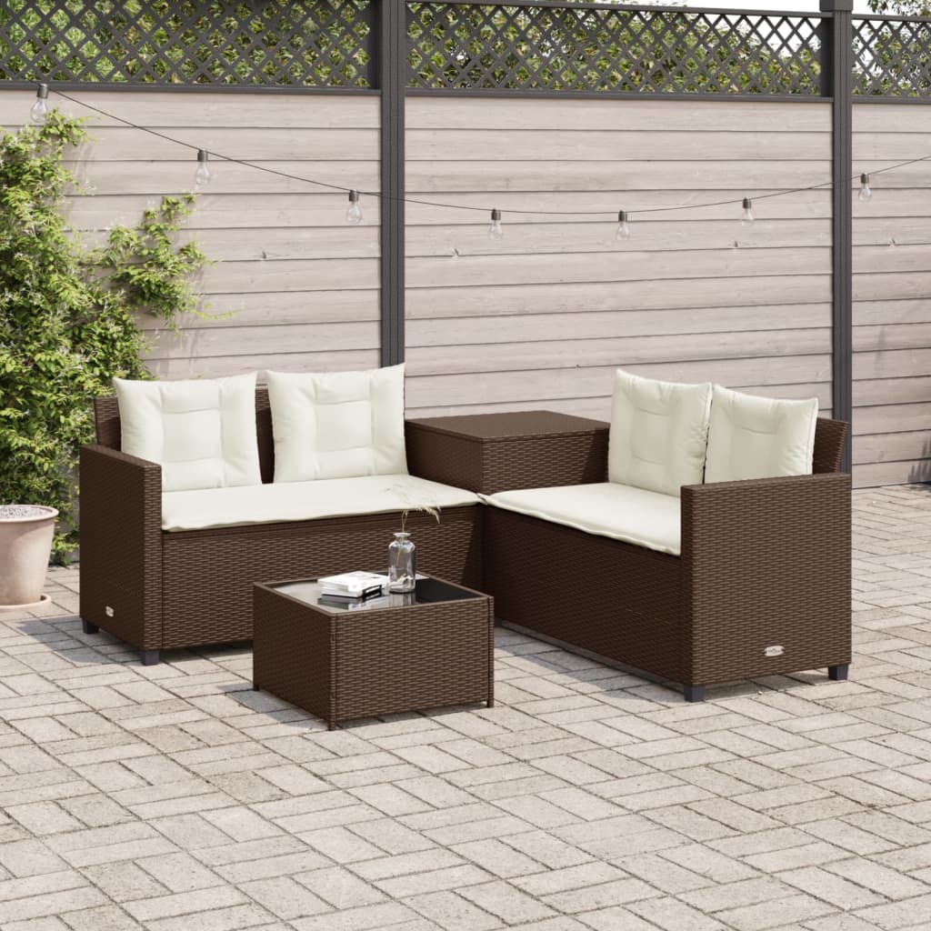 Canapé de jardin avec table et coussins en forme de L marron - XIOS