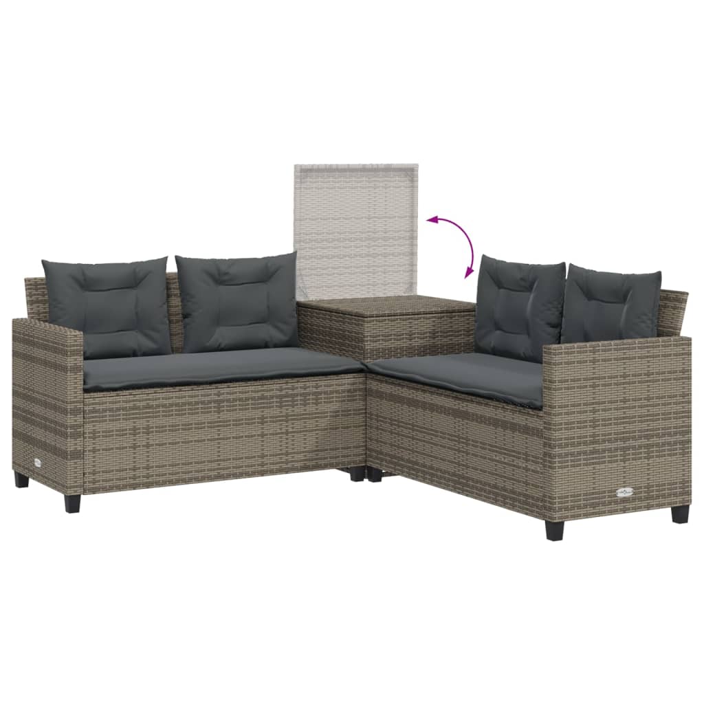 Canapé de jardin avec table et coussins en forme de L gris - XIOS