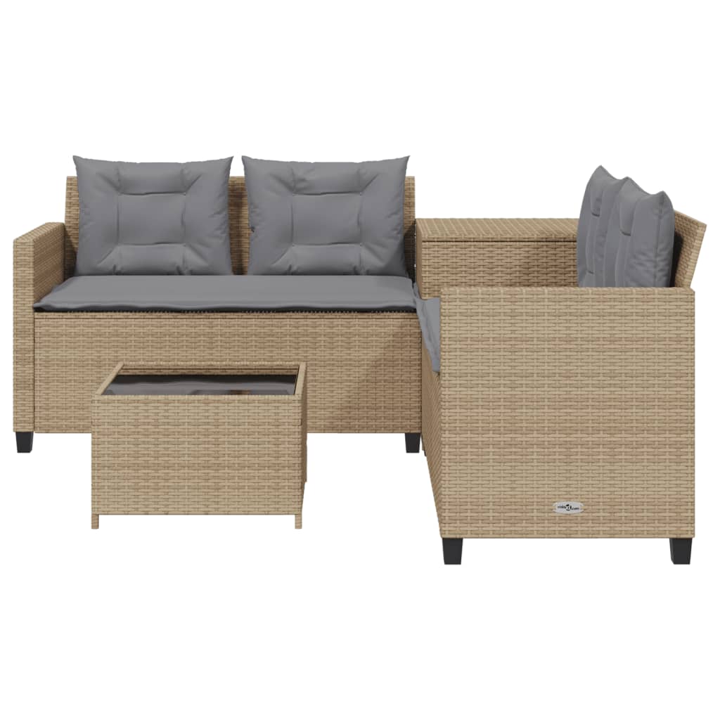 Canapé de jardin avec table et coussins en forme de L beige - XIOS