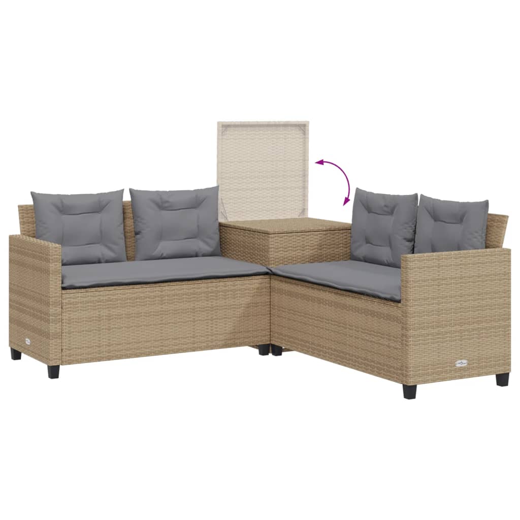 Canapé de jardin avec table et coussins en forme de L beige - XIOS