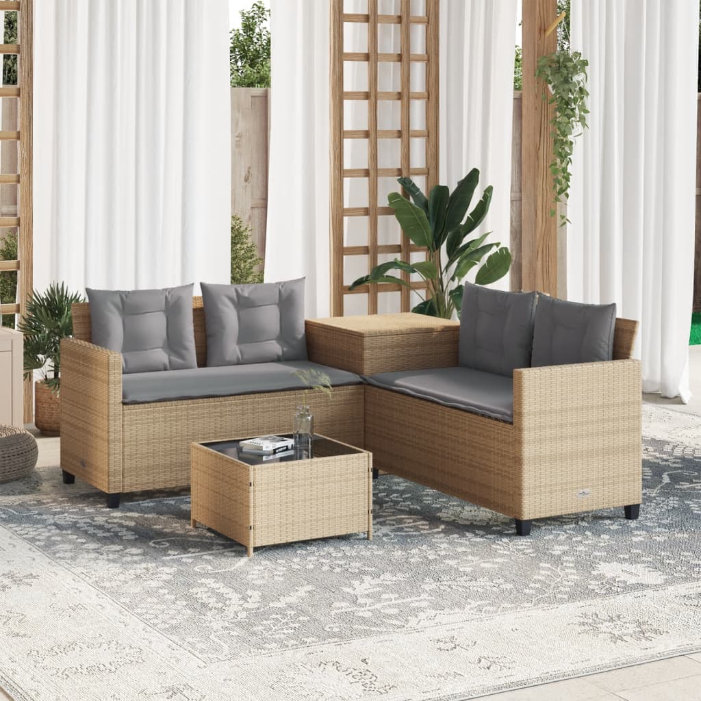 Canapé de jardin avec table et coussins en forme de L beige - XIOS