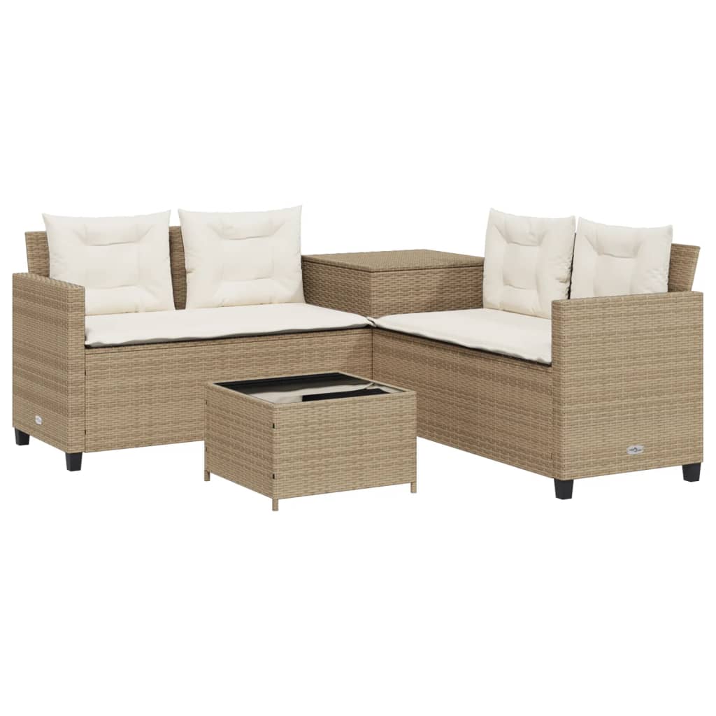 Canapé de jardin avec table et coussins en forme de L beige Salons de jardin vidaXL