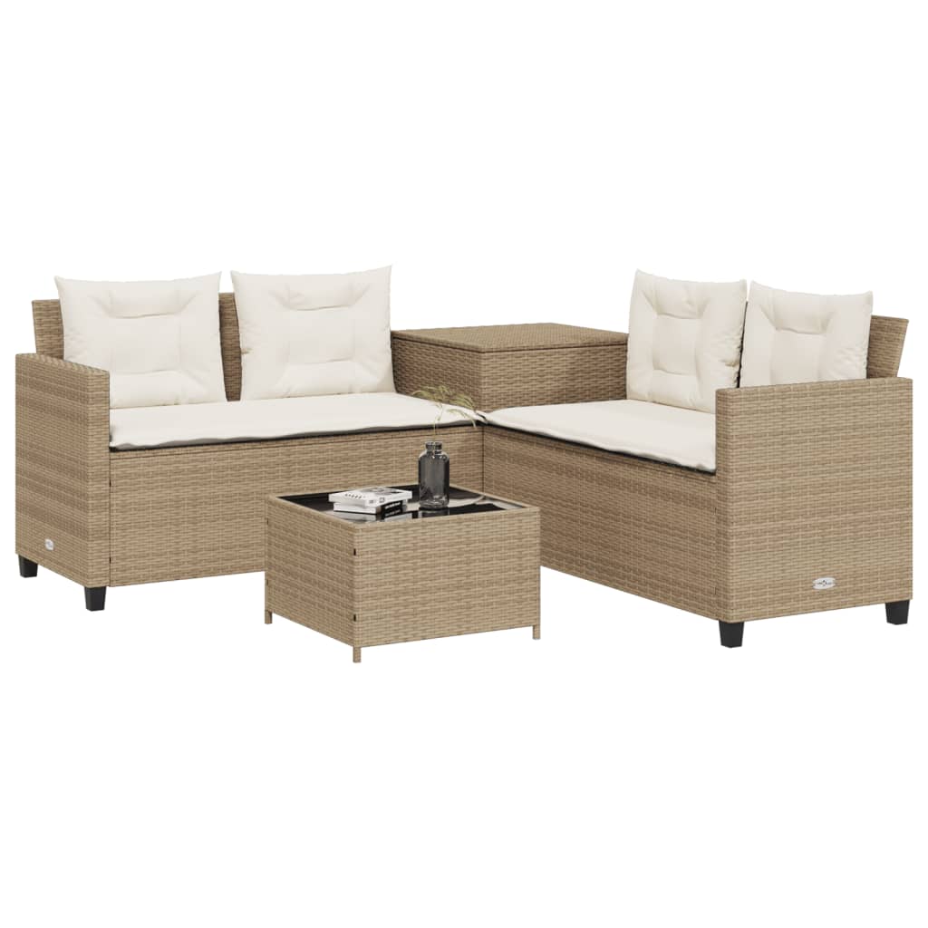 Canapé de jardin avec table et coussins en forme de L beige Salons de jardin vidaXL