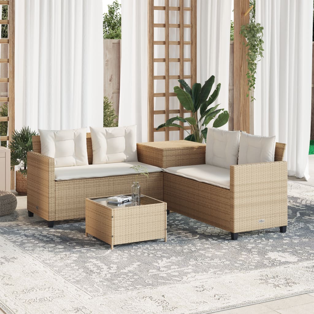 Canapé de jardin avec table et coussins en forme de L beige Salons de jardin vidaXL