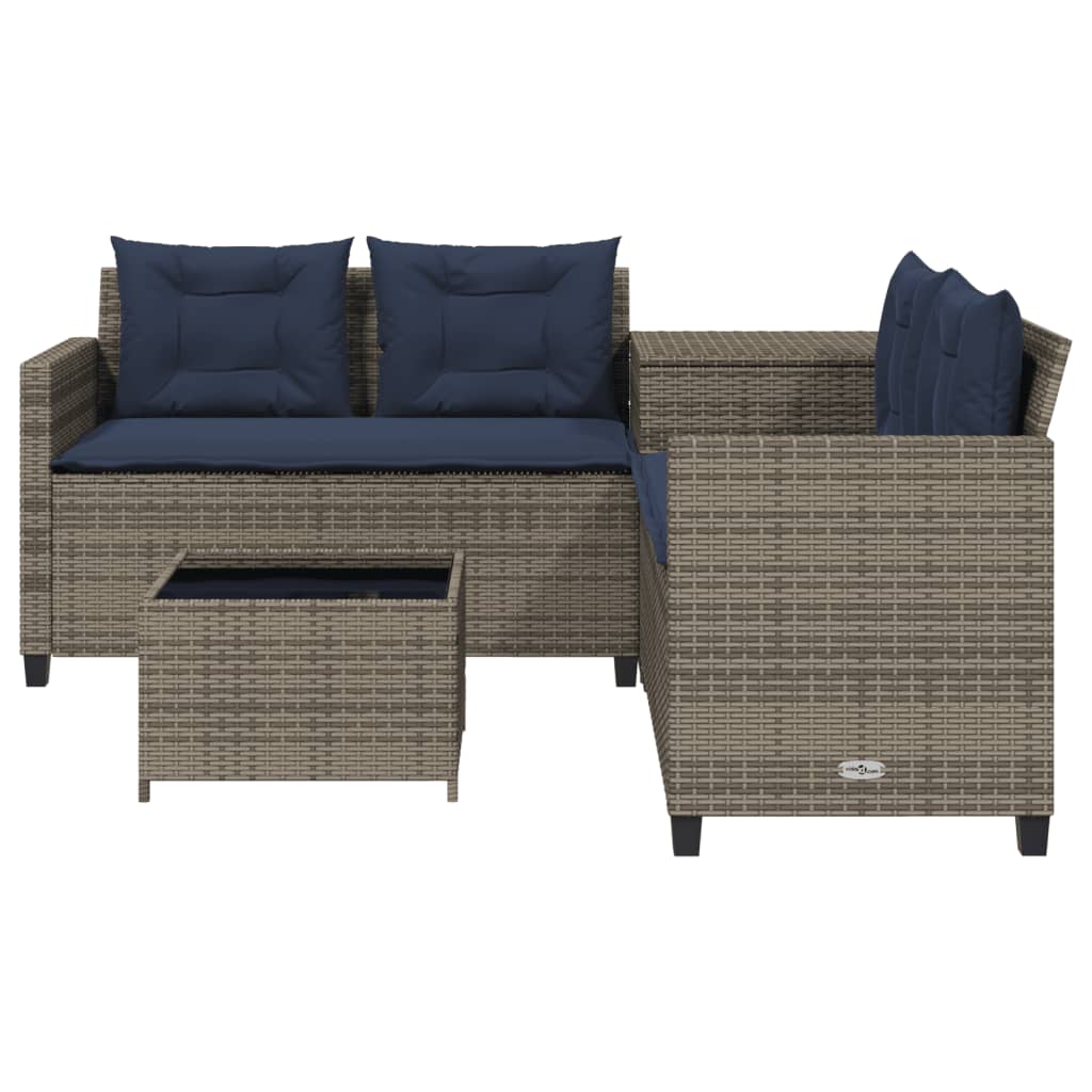 Canapé de jardin avec table et coussins en forme de L gris - XIOS