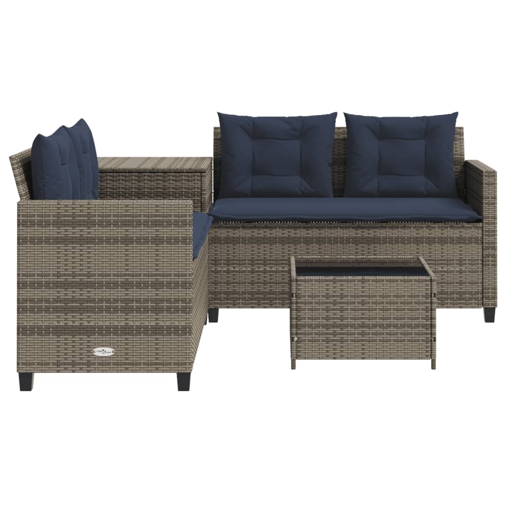 Canapé de jardin avec table et coussins en forme de L gris - XIOS