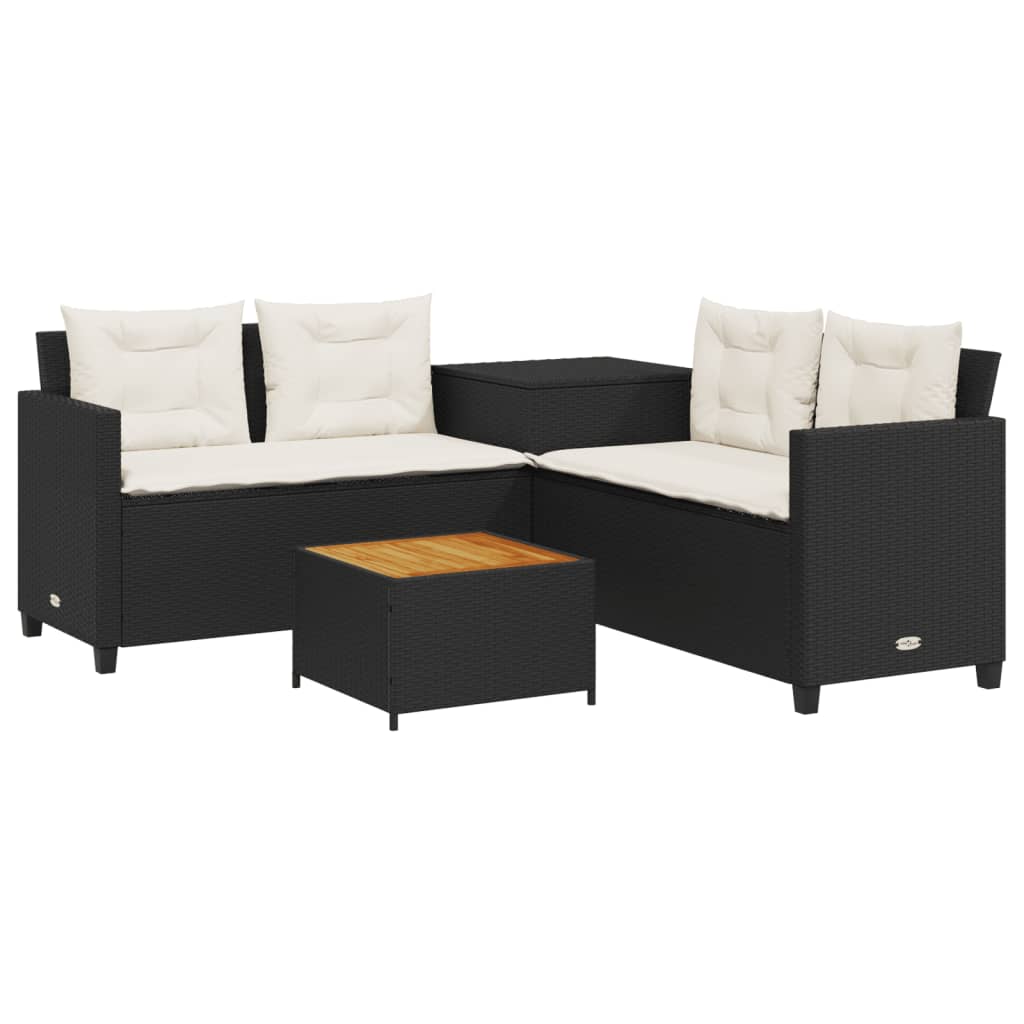 Canapé de jardin avec table et coussins en forme de L noir - XIOS