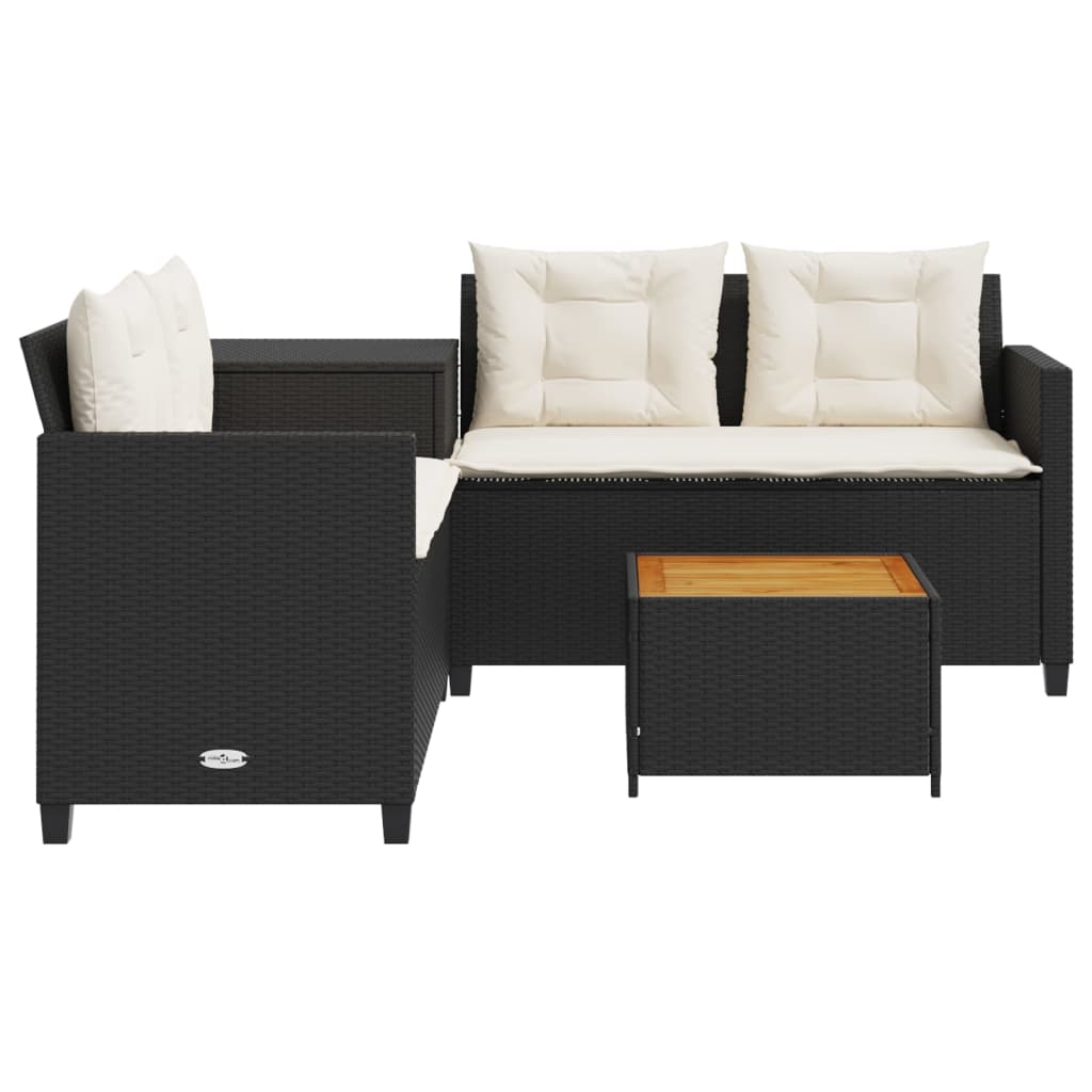 Canapé de jardin avec table et coussins en forme de L noir - XIOS