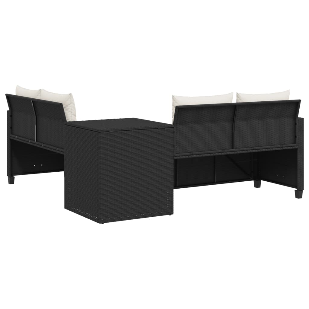 Canapé de jardin avec table et coussins en forme de L noir - XIOS