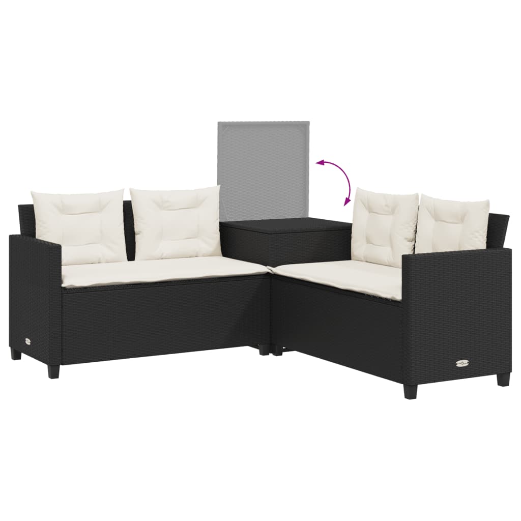 Canapé de jardin avec table et coussins en forme de L noir - XIOS