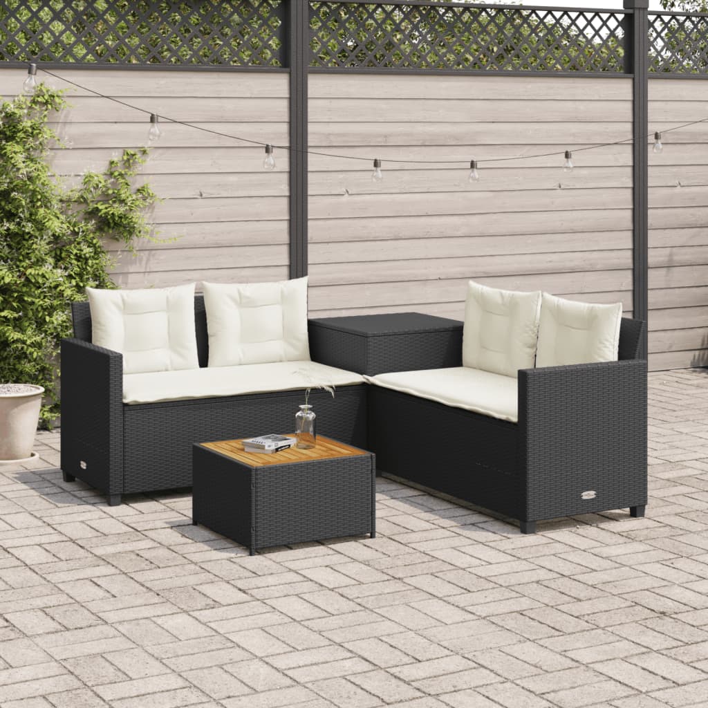 Canapé de jardin avec table et coussins en forme de L noir - XIOS