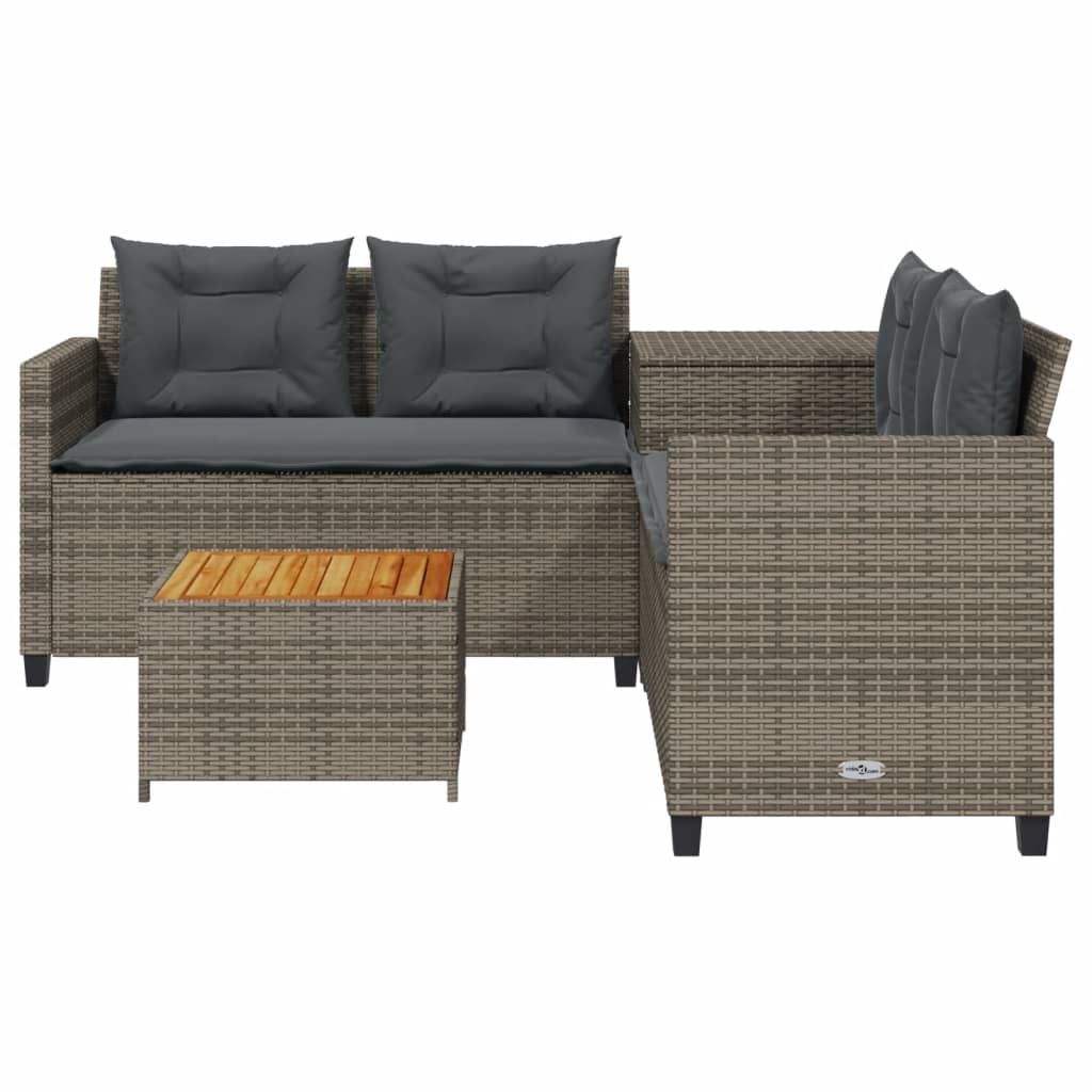 Canapé de jardin avec table et coussins en forme de L gris - XIOS