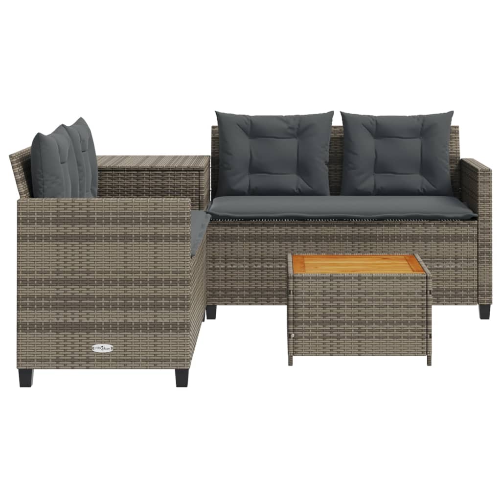 Canapé de jardin avec table et coussins en forme de L gris - XIOS