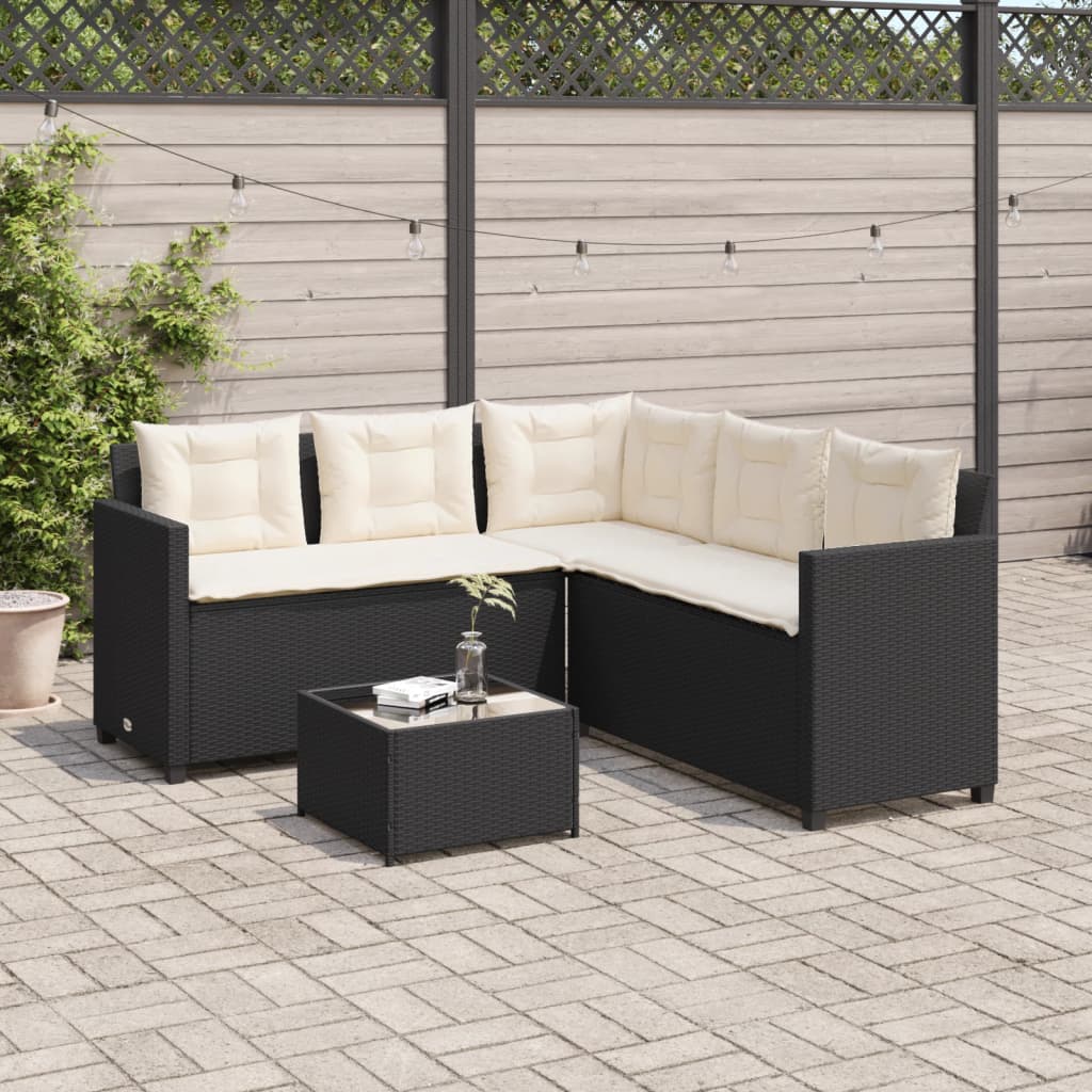 Canapé de jardin avec table et coussins en forme de L noir - XIOS