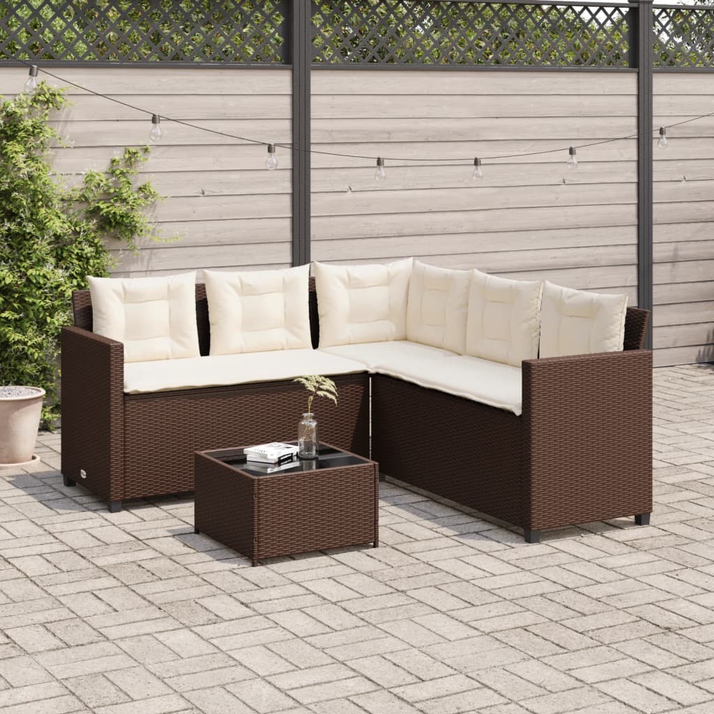 Canapé de jardin avec table et coussins en forme de L marron Salons de jardin vidaXL