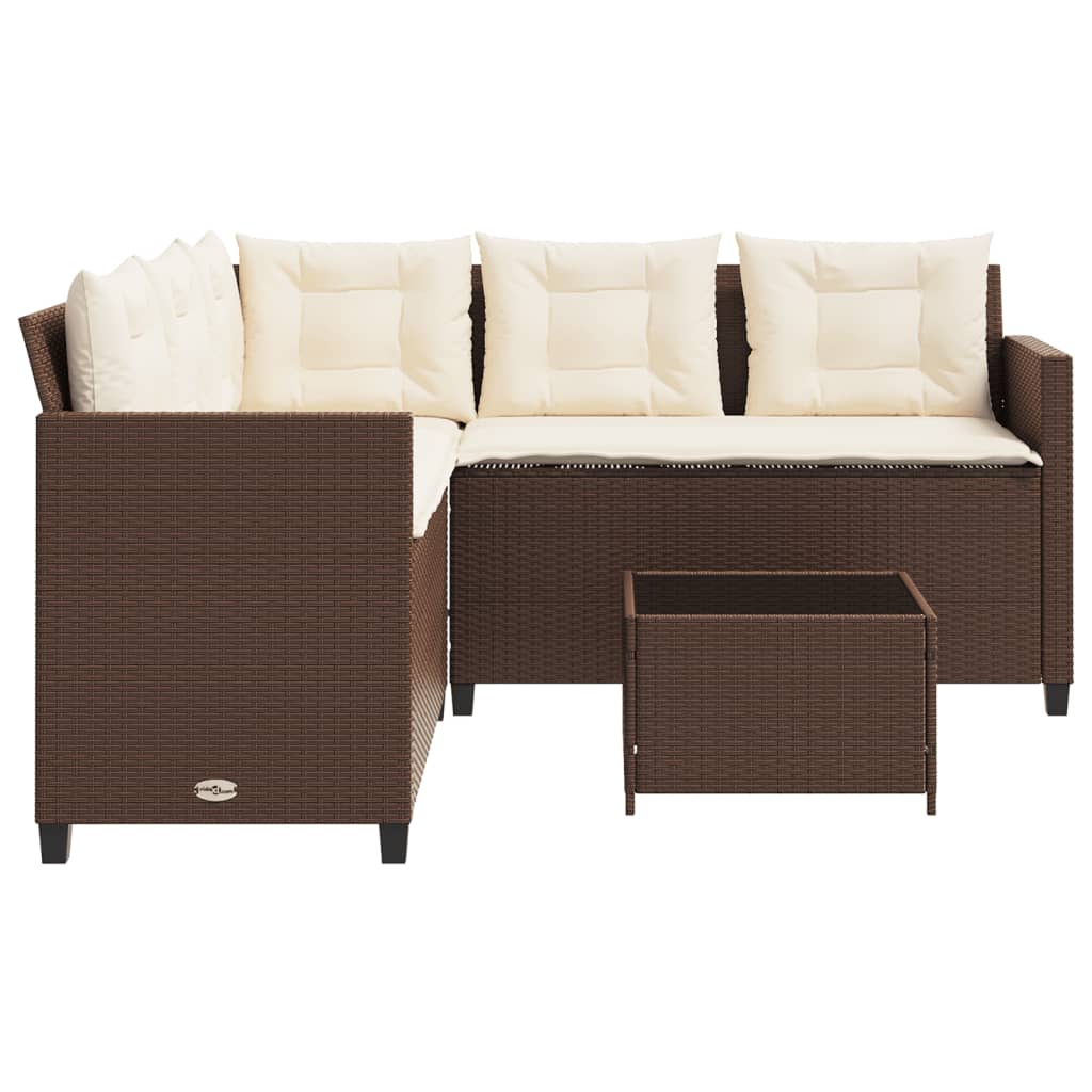 Canapé de jardin avec table et coussins en forme de L marron Salons de jardin vidaXL