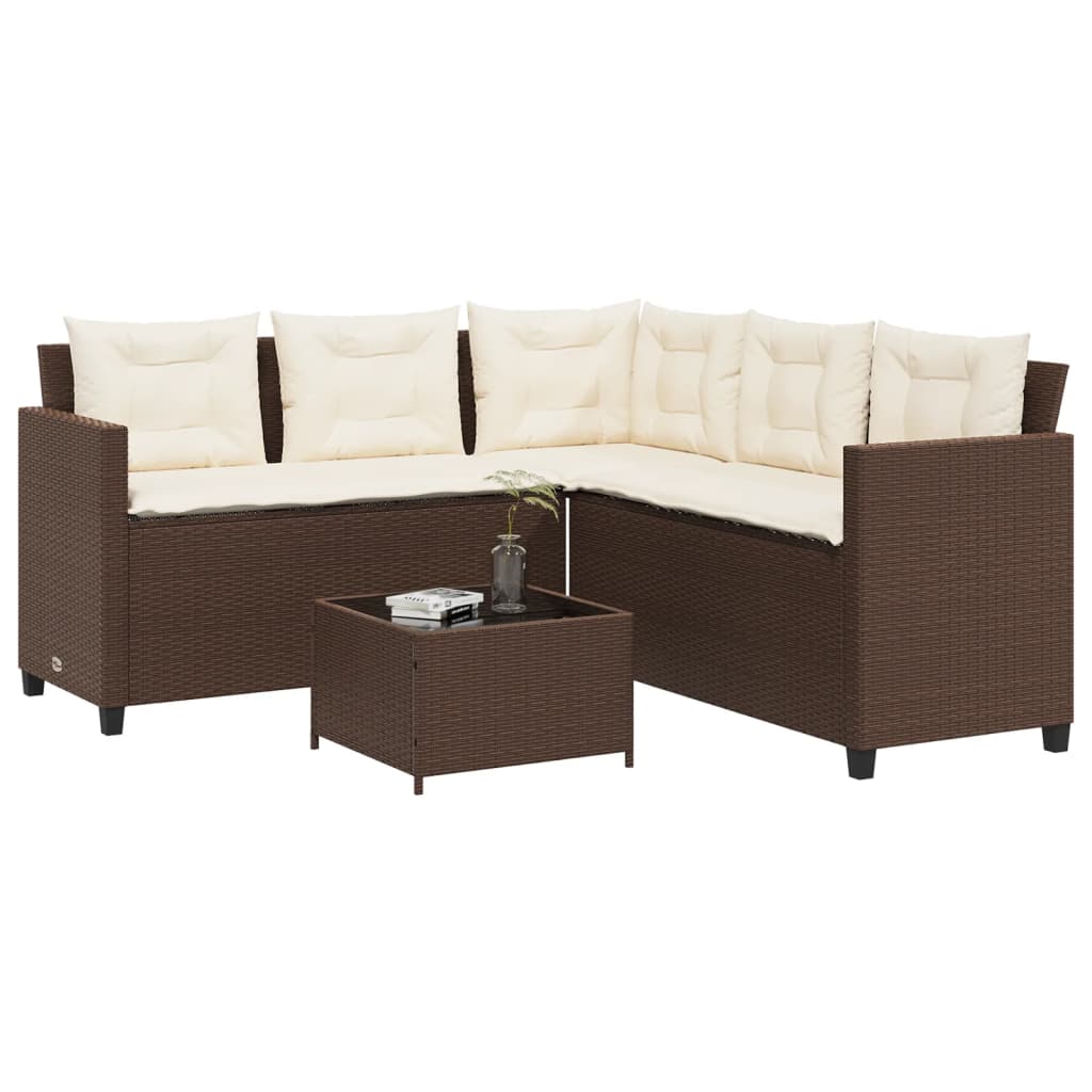 Canapé de jardin avec table et coussins en forme de L marron Salons de jardin vidaXL