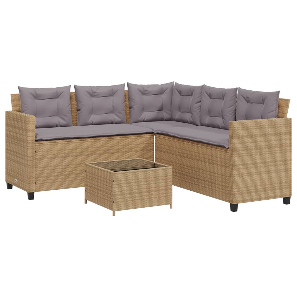 Canapé de jardin avec table et coussins en forme de L beige - XIOS